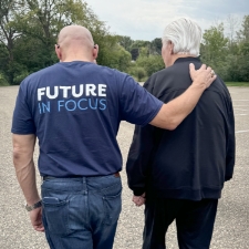 Brandon walking with Bill Austin.